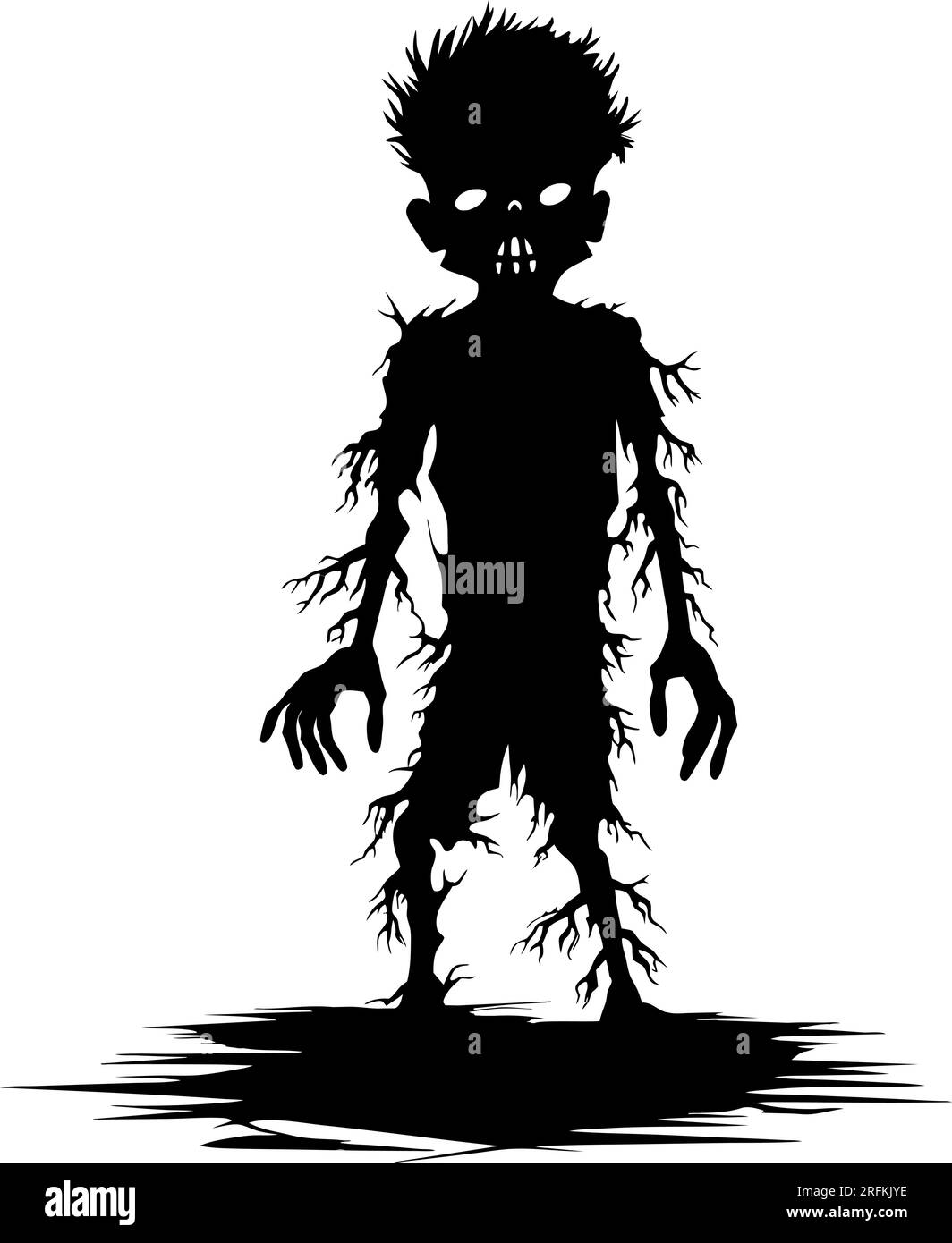 Vektor-Zombie, der aus dem Grab hinausgeht. Zombie stehen und Hände heben. Stehende Zombie-Vektor-Illustration auf weißem Hintergrund Stock Vektor