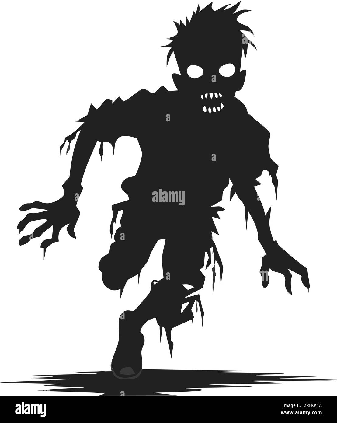 Vector Running Zombie. Zombie ohne linkes Bein. Creeoy Zombie mit dunkler Hohlvektorillustration auf weißem Hintergrund Stock Vektor