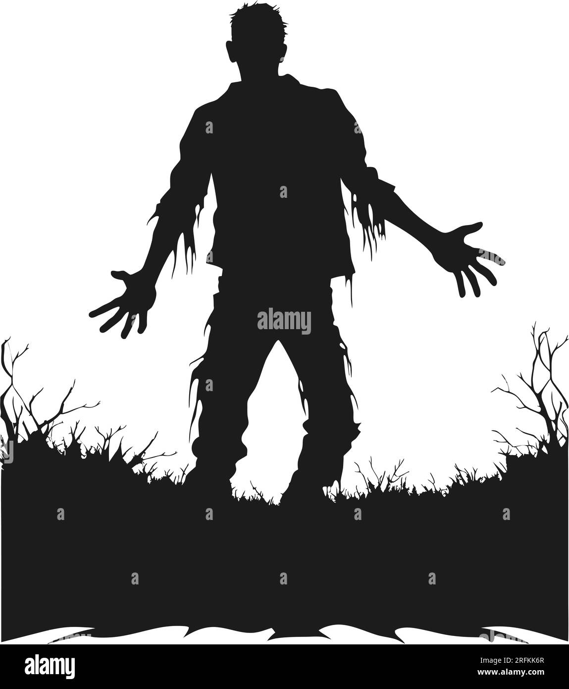 Vektor-Zombie stehend. Ein Zombie. Zombie Mann mit einem Stück Baumvektor Illustration weißer Hintergrund Stock Vektor