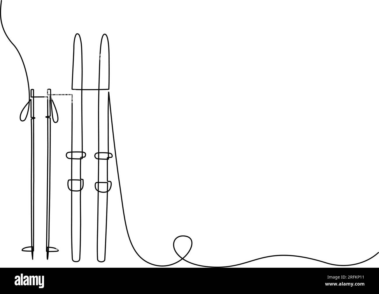 Durchgehende Zeichnung von Skiern und Skistöcken mit einer Linie. Vektordarstellung Stock Vektor