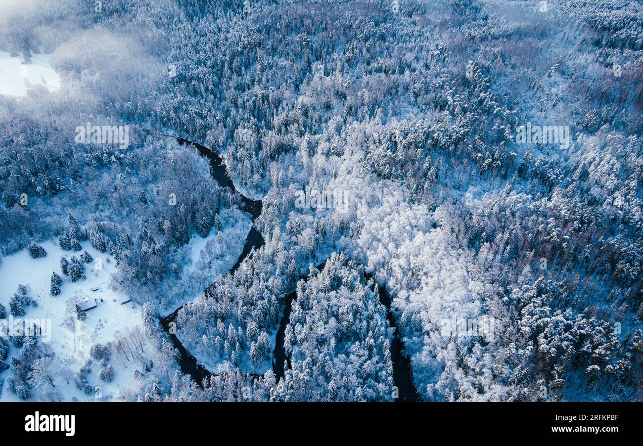 Winterwunderland von oben Stockfoto