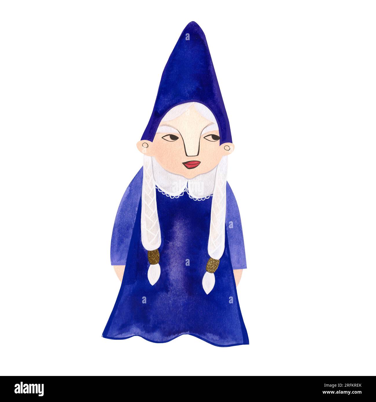 Aquarelle weibliche Zwerge in grünem Kostüm. Herbst. Isolierte Darstellung. Clipart (Clipart). Rasterdarstellung für Verpackung, Grußkarten und Geschenkpapier Stockfoto