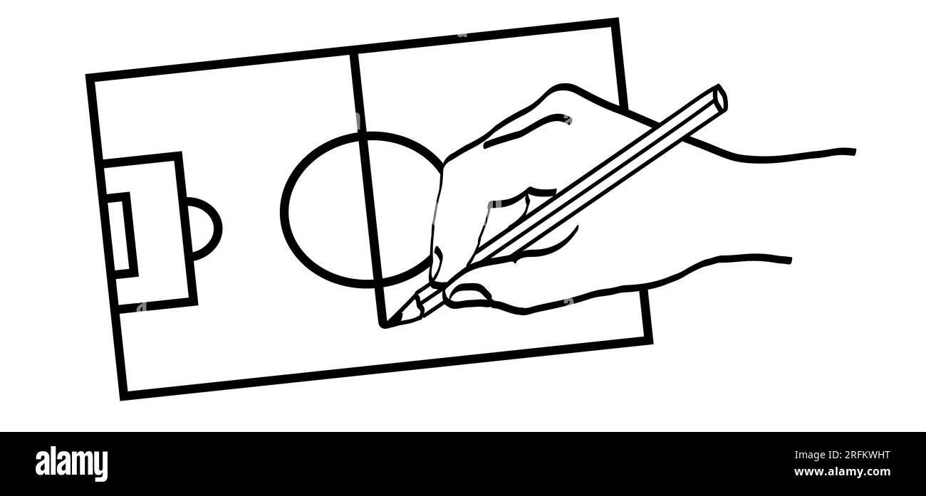 Fußball im Tor. Ziel netto. Fußballgrenze auf grünem Fußballrasenfeld. Vektorstadion, Hintergrund der Unterstützer. WK, ek Sport Finale, Sportspiel. S Stockfoto