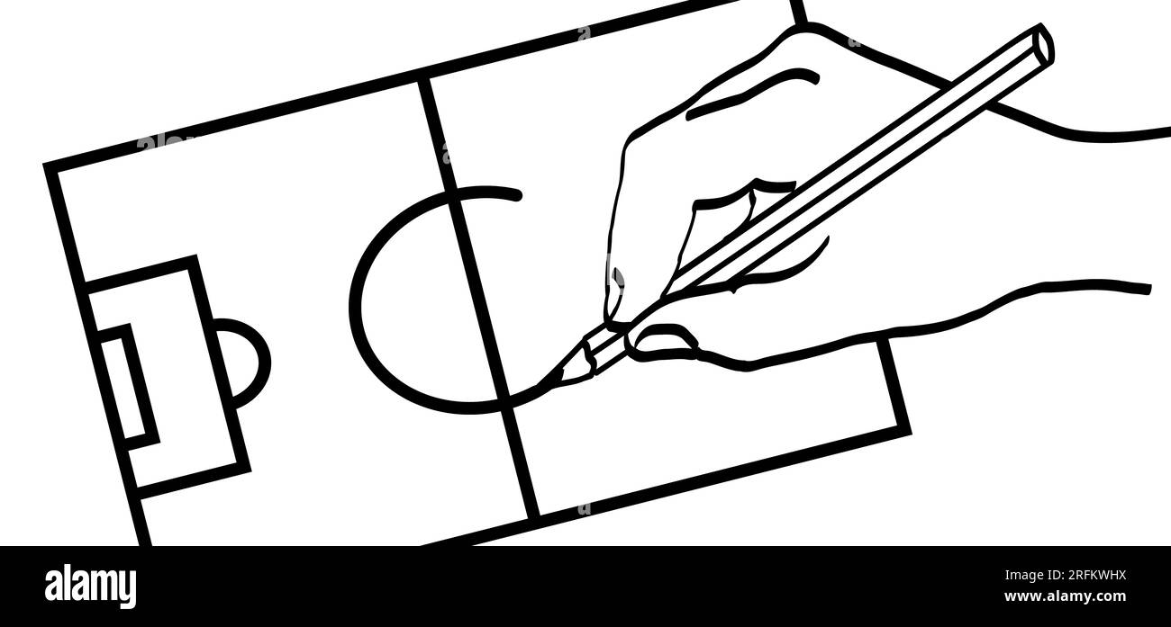 Fußball im Tor. Ziel netto. Fußballgrenze auf grünem Fußballrasenfeld. Vektorstadion, Hintergrund der Unterstützer. WK, ek Sport Finale, Sportspiel. S Stockfoto