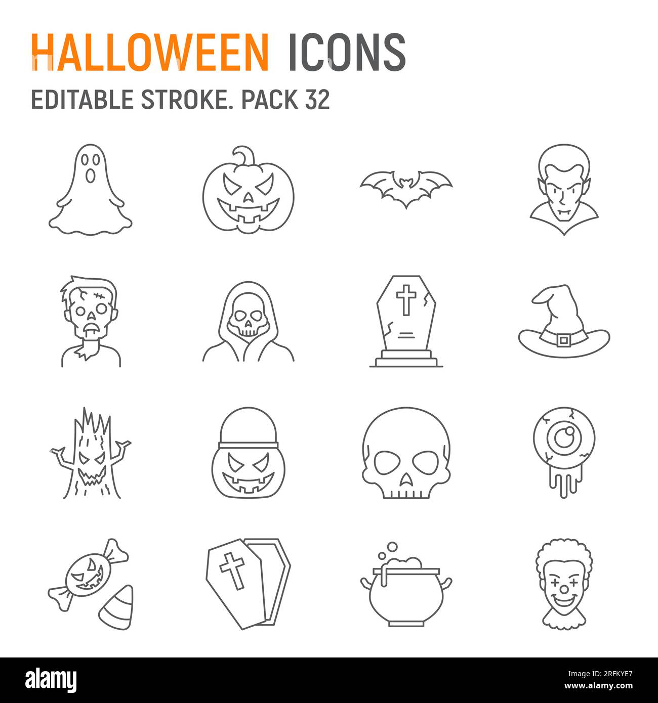 Halloween Linie Icon Set, Feiertagskollektion, Vektorgrafiken, Logo Illustrationen, gruselige Vektorsymbole, halloween-Zeichen, Piktogramme, editierbarer Schlaganfall Stock Vektor