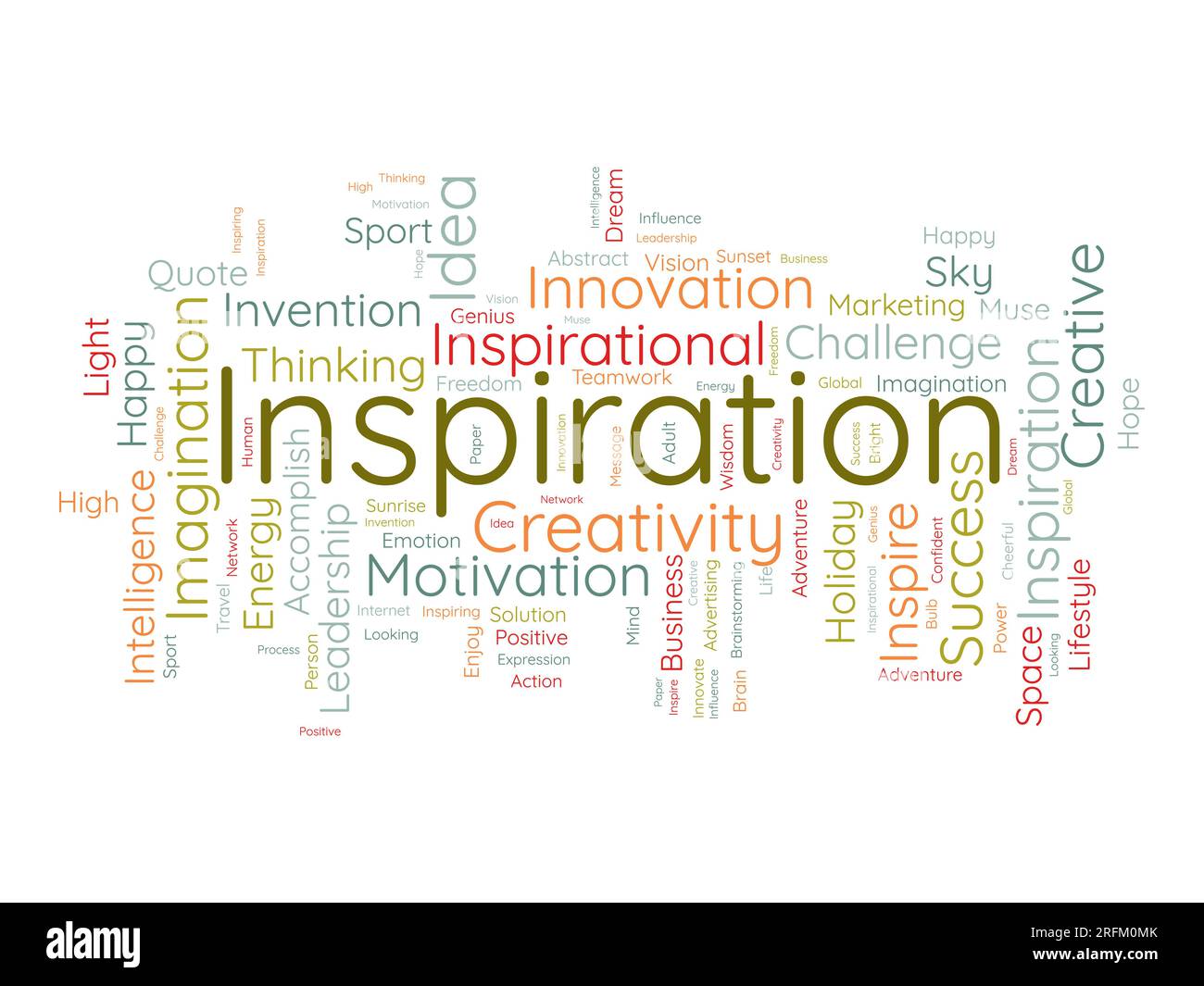 Word Cloud-Hintergrundkonzept für Inspiration. Kreative Innovation, Intelligenz, Vorstellungskraft der Vision eines Unternehmens. vektordarstellung. Stock Vektor