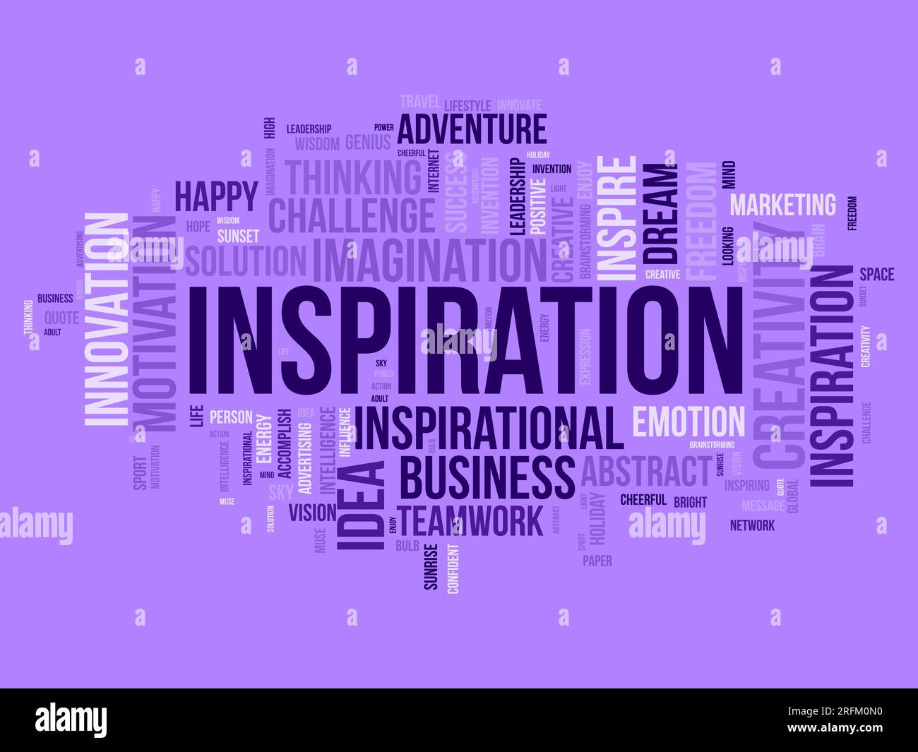 Word Cloud-Hintergrundkonzept für Inspiration. Kreative Innovation, Intelligenz, Vorstellungskraft der Vision eines Unternehmens. vektordarstellung. Stock Vektor