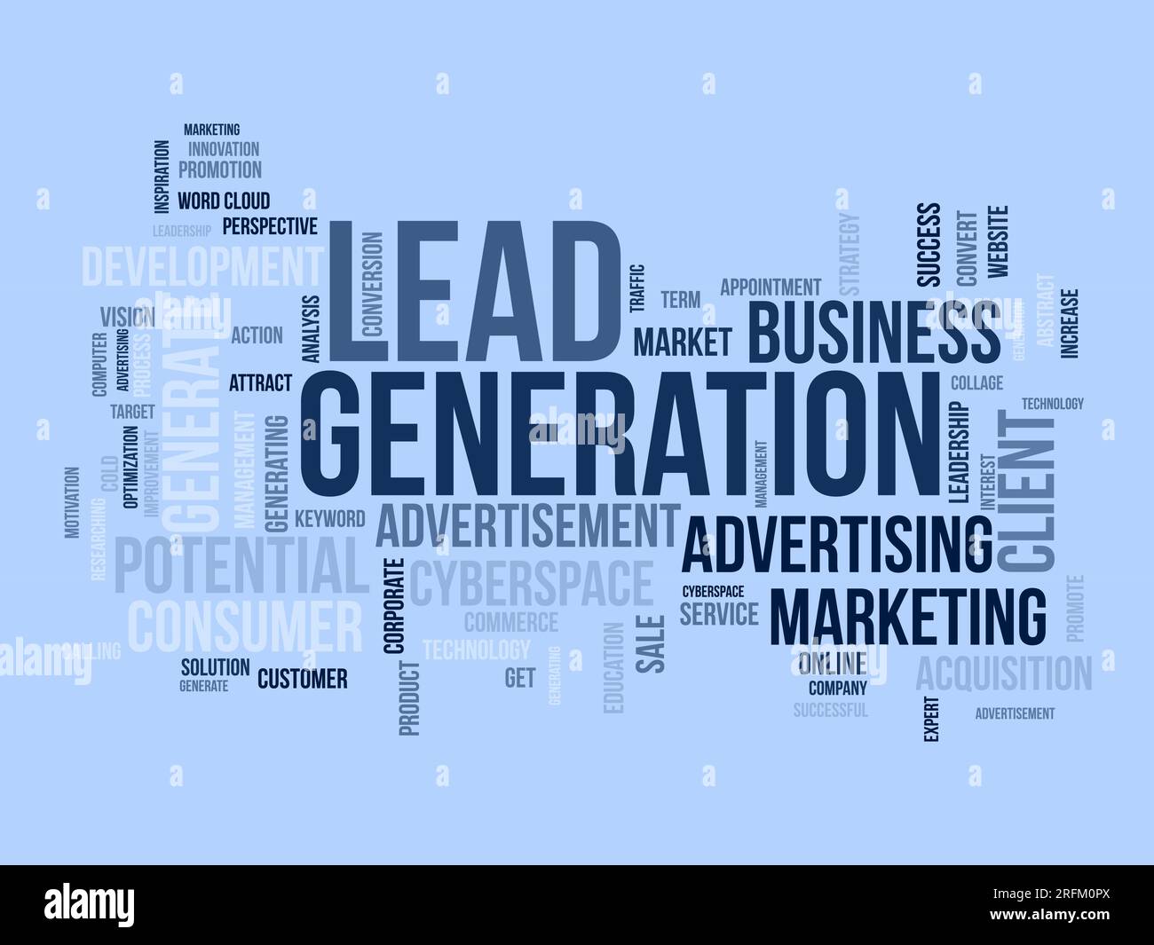 Word Cloud-Hintergrundkonzept für die Lead-Generierung. Kontrolle der Finanzmarketing-Strategie zur Generierung von Kundenpotenzial. vektordarstellung. Stock Vektor