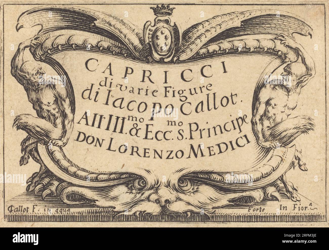 „Jacques Callot, Titelseite für „The Capricci“, c. 1617, Ätzen, Rosenwald Collection, 1949,5.97“ Stockfoto