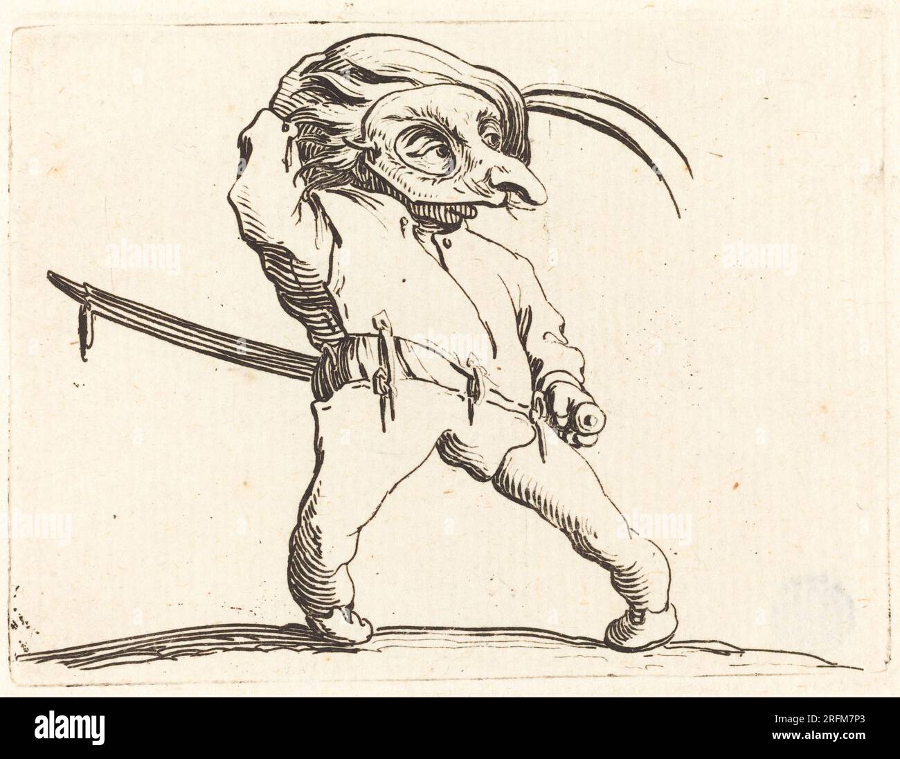 Jacques Callot, maskierter Mann mit gedrehten Füßen, c. 1622, Gravur und Gravur, R.L. Baumfeld Kollektion, 1969.15.439 M Stockfoto