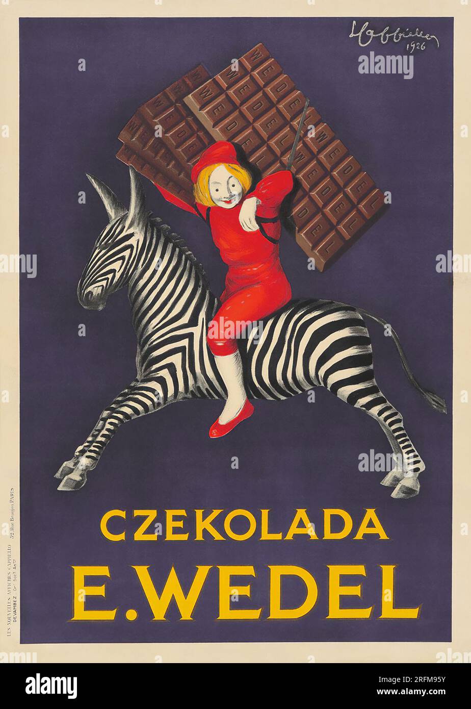 Schokoladen-Poster - Czekolada E. Wedel. Vintage-Werbeplakat von Leonetto Cappiello 1926 Stockfoto