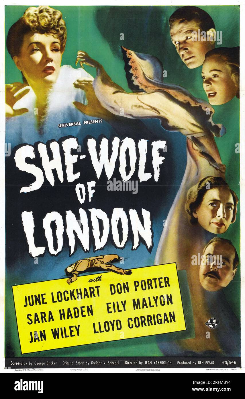 Sie Wolf in London, 1946 Horrorfilm mit June Lockhart. Stockfoto