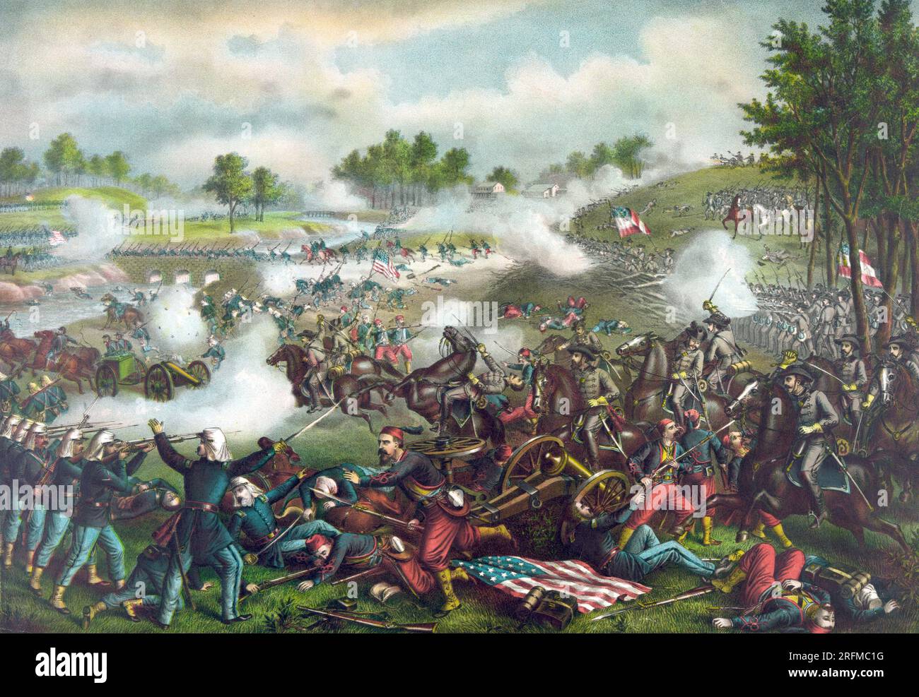 Die erste Schlacht von Bull Run; auch bekannt als Erste Manassas (der Name von konföderierten Truppen verwendet wird), wurde am 21. Juli kämpften; 1861; Prinz William County, Virginia; in der Nähe der Stadt Manassas; nicht weit von Washington, D.C. Es war die erste große Schlacht des Amerikanischen Bürgerkrieges. Stockfoto