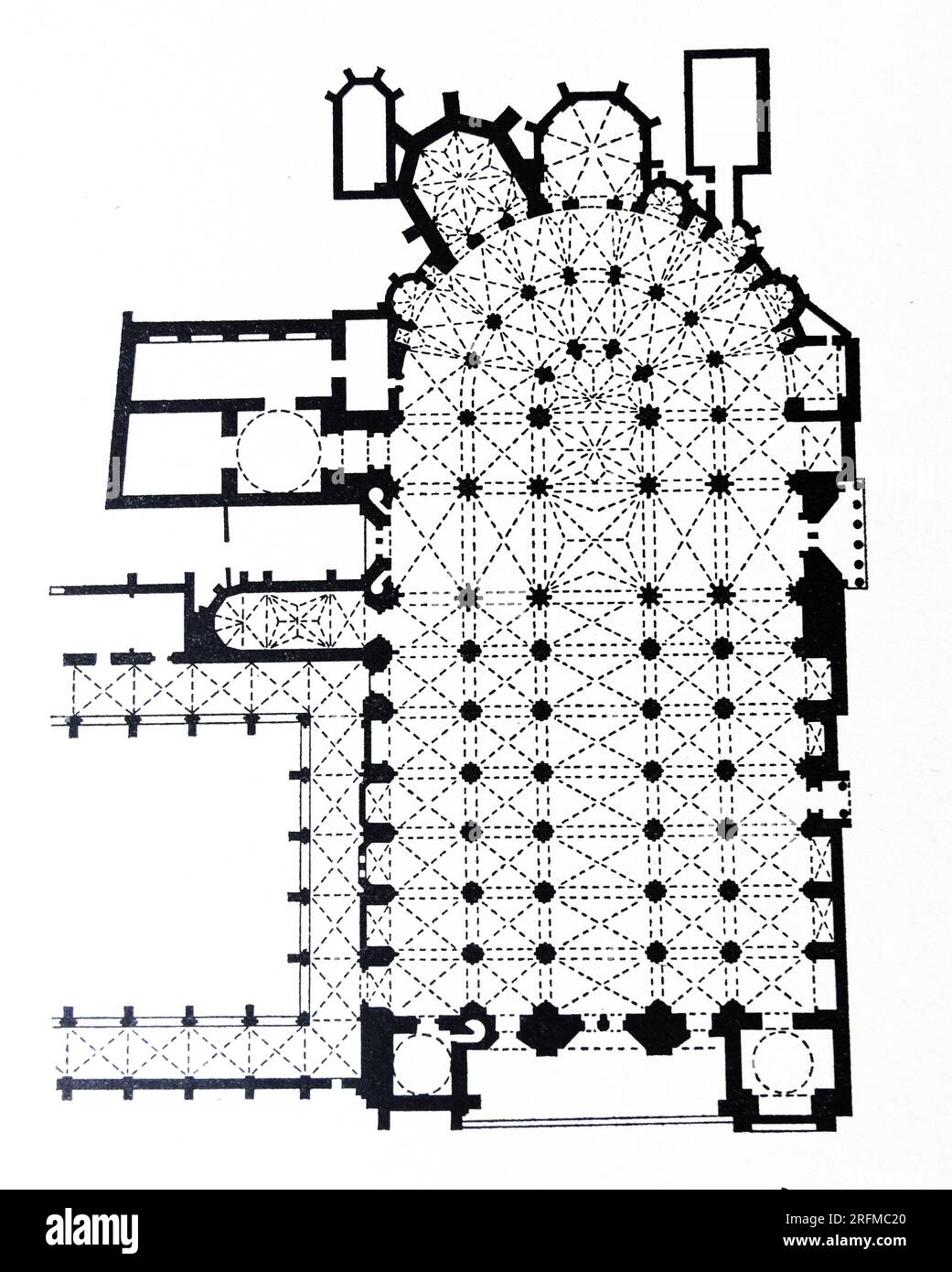 Grundriss der Kathedrale von Toledo. Die Primatskathedrale der Heiligen Maria von Toledo ist eine römisch-katholische Kathedrale in Toledo, Spanien, sehen Sie die Metropolitanische Erzdiözese von Toledo. Datierter Kredit aus dem 10. Jahrhundert: Photo12/Ann Ronan Picture Library Stockfoto