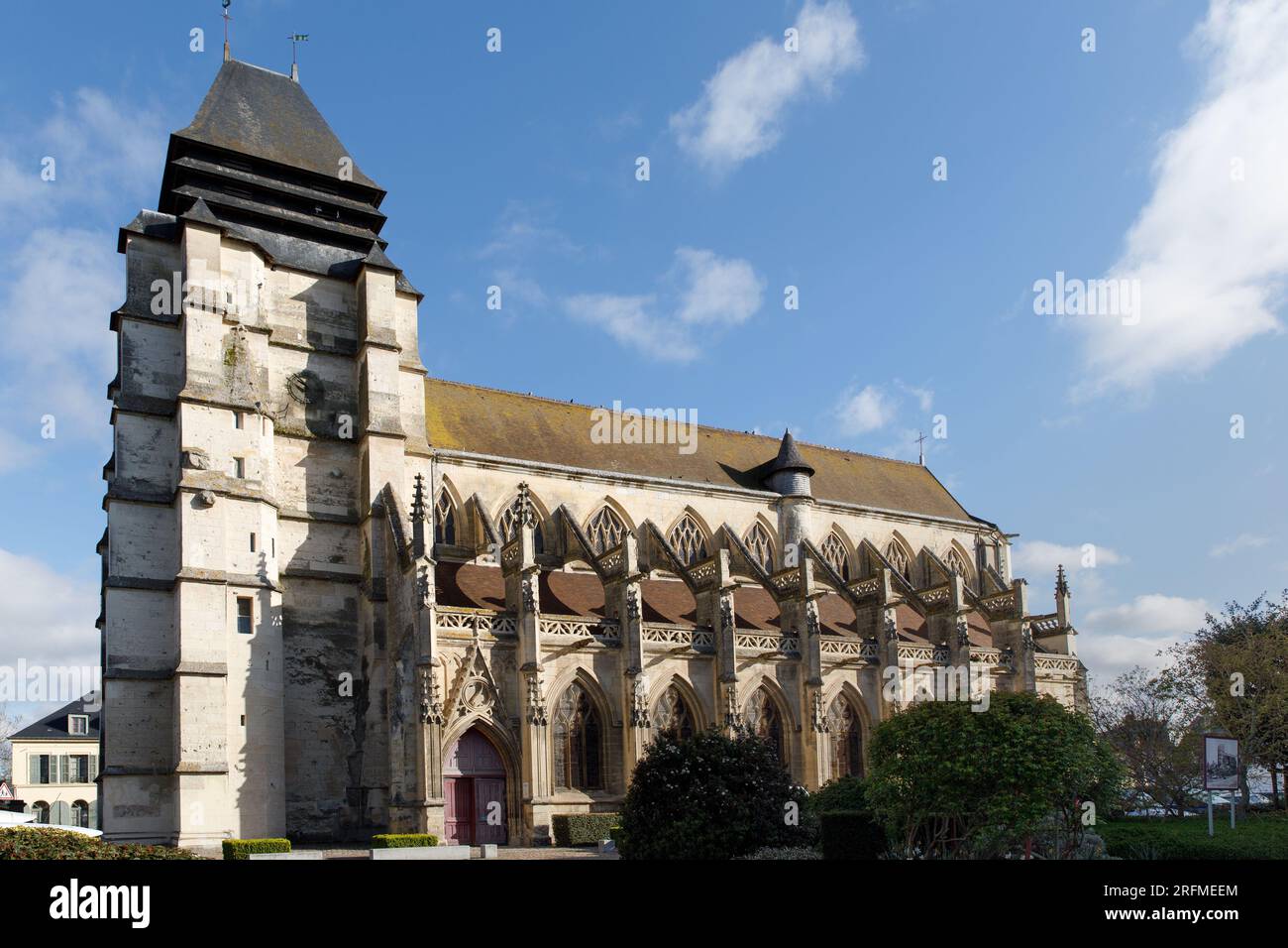 Frankreich, Region Normandie, Calvados, Pont-l'Evêque, rue Saint-Michel, elglise Saint-Mélaine, Details zu den Pfannkugeln, Stockfoto