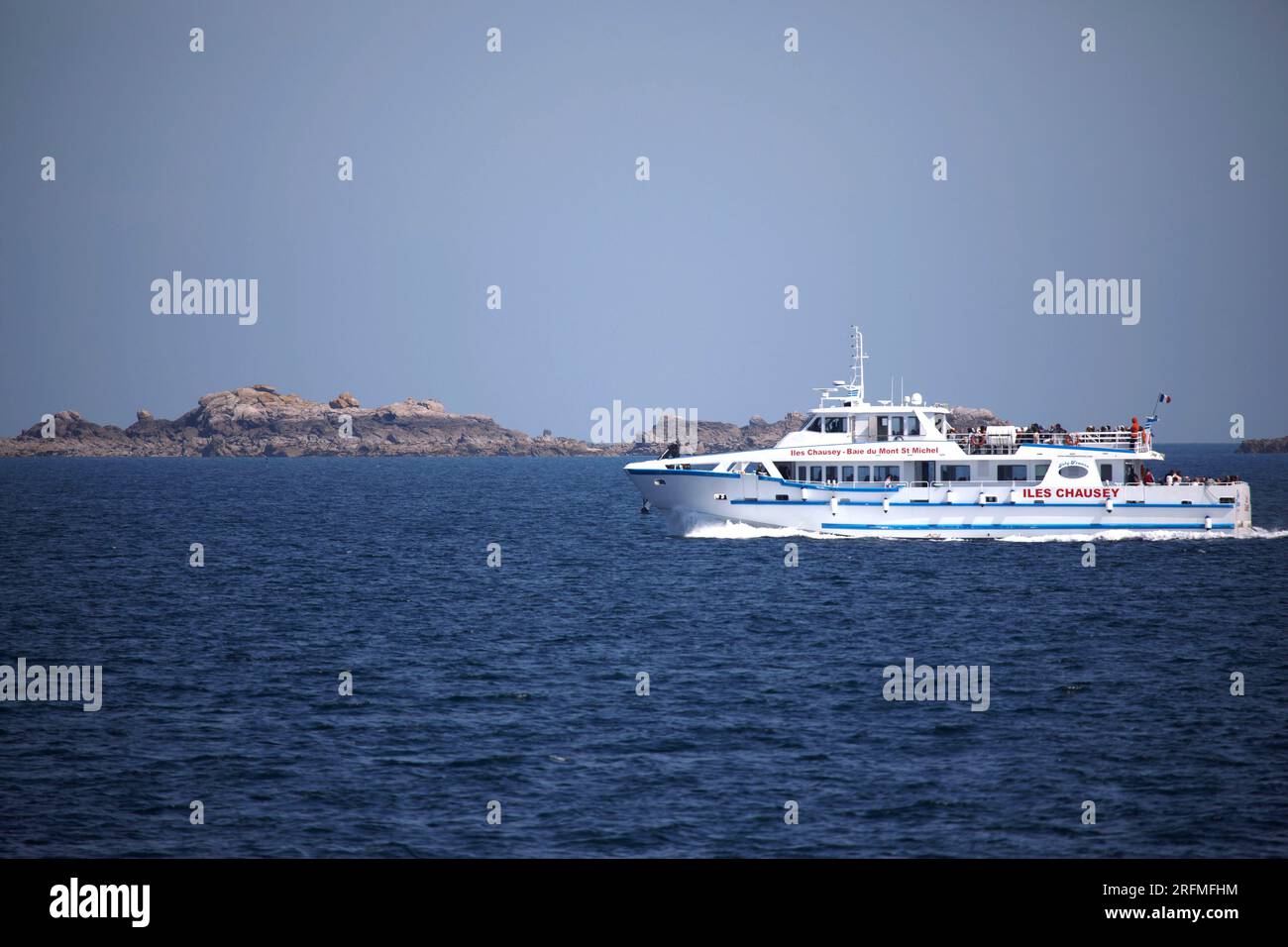 Frankreich, Normandie, Manche, Mont-Saint-Michel Bay, Granville, das Boot „Jolie France“ verbindet die Chausey-Inseln Stockfoto