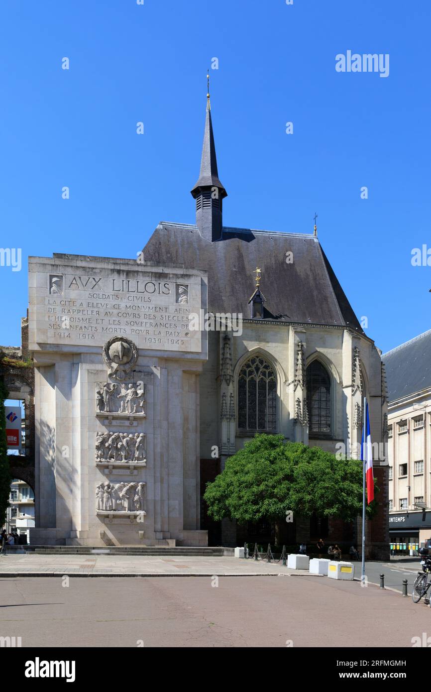 Frankreich, Region Hauts-de-France, Departement Nord, Lille, Vieux Lille, Place Rihour, Kriegsdenkmal Stockfoto