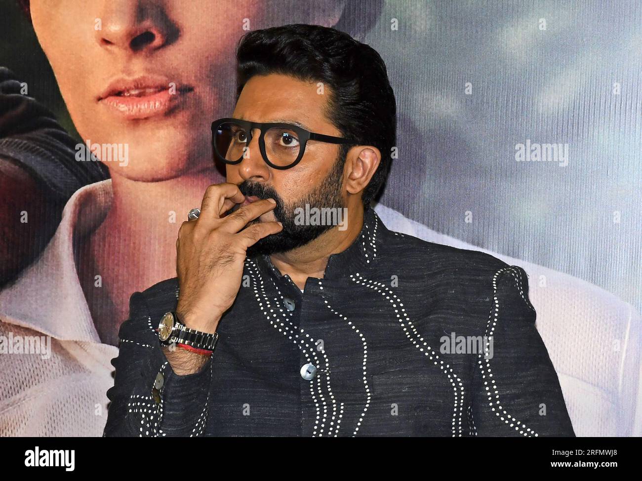 Mumbai, Indien. 04. Aug. 2023. Der Schauspieler Abhishek Bachchan aus Bollywood nimmt an der Veröffentlichung des neuen Films „Ghoomer“ in Mumbai Teil. Der Film wird am 18. August 2023 in den Theatern veröffentlicht. Kredit: SOPA Images Limited/Alamy Live News Stockfoto