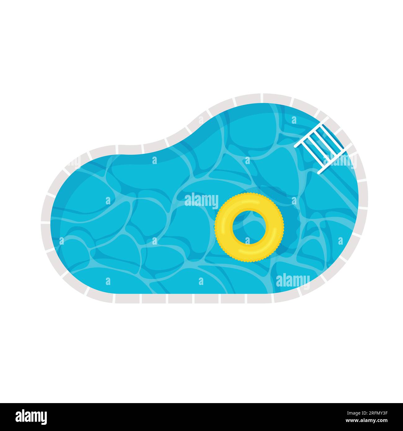 Von den Pools aus hat man einen Blick auf die gelbe Rettungsboje. Designelemente und Möbel. Vektordarstellung im trendigen flachen Stil, isoliert auf weißem Hintergrund. Stock Vektor