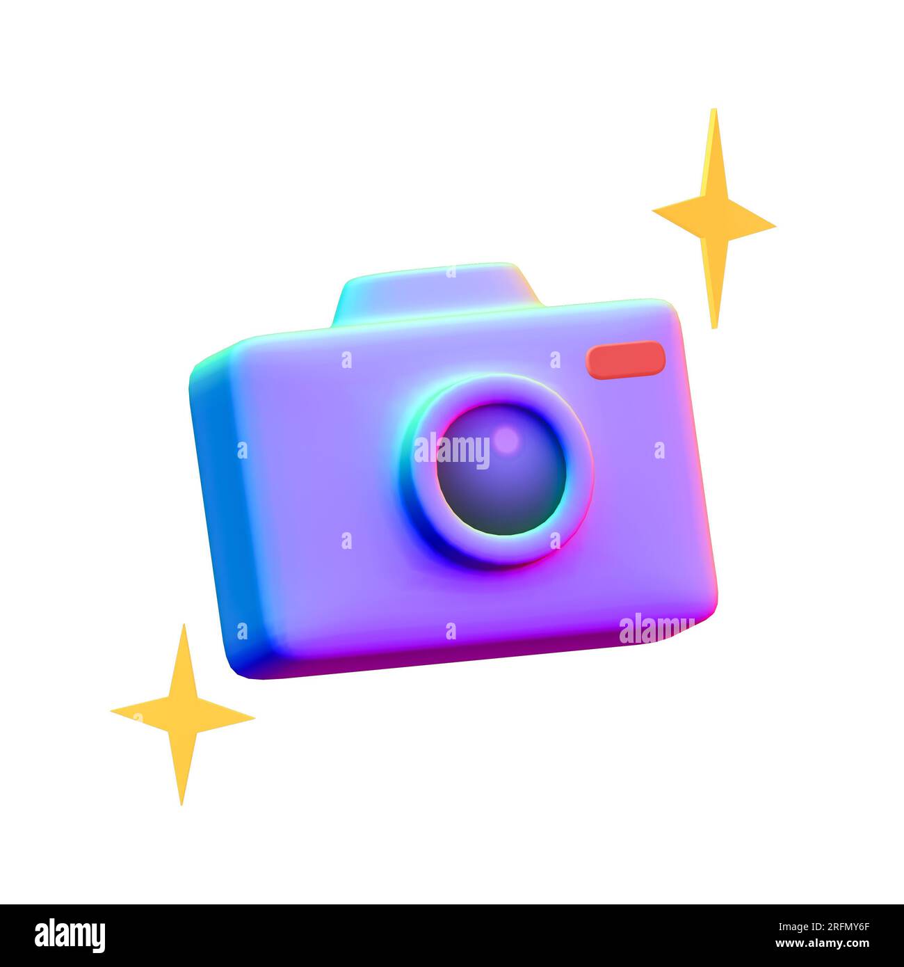 Beschneidungspfad, Low Poly Retro Camera in Verlaufsfarbe, 3D-Rendering Stockfoto