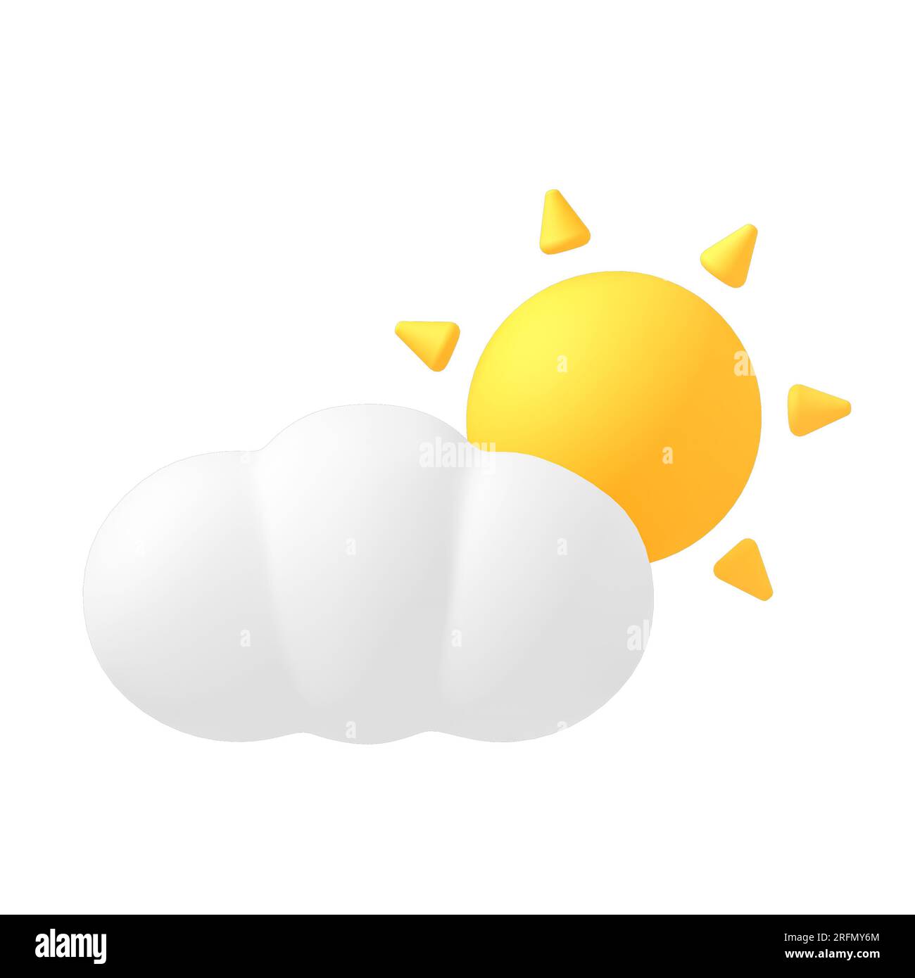 Symbol für Beschneidungspfad, Sonne und Wolkenwetter Niedriges Poly, 3D-Rendering Stockfoto