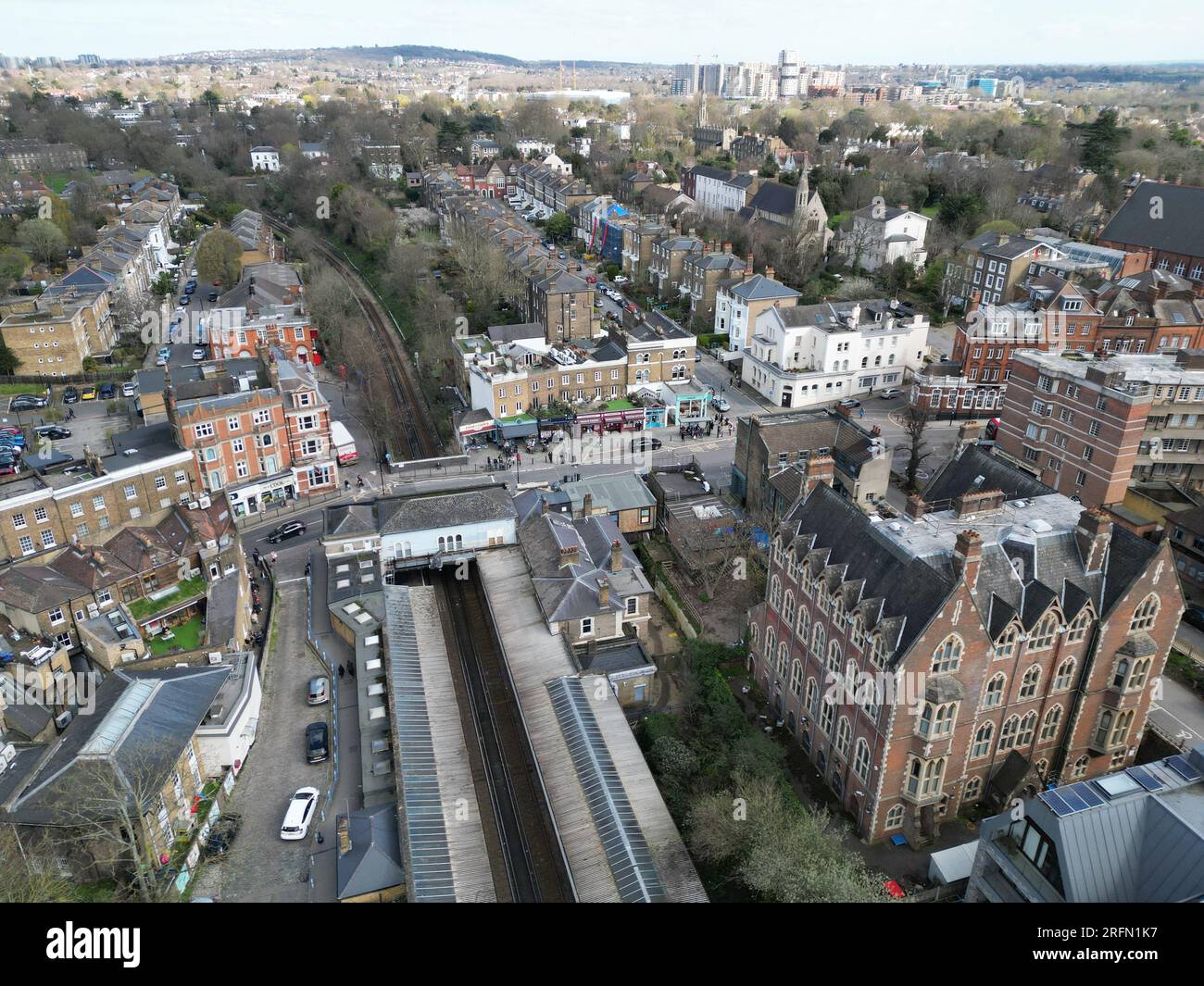 Blackheath Station London UK Drohne aus der Vogelperspektive Stockfoto
