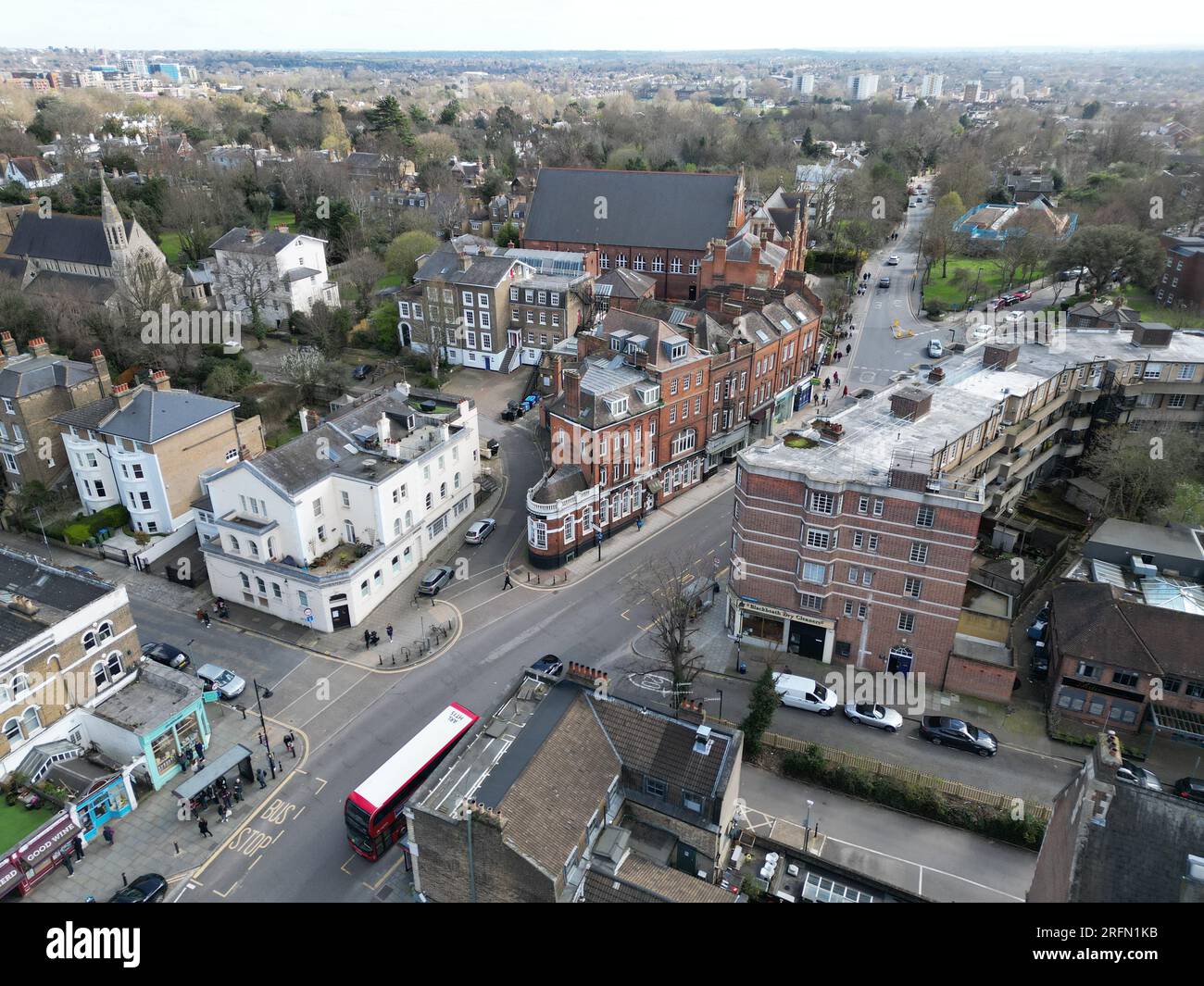 High Street Blackheath London UK Drohne aus der Vogelperspektive Stockfoto