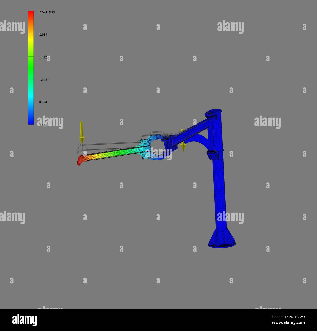 FEM-Analyse, Finite-Elemente-Analyse, Schwenkbewegung von Achse und Arm, Belastungstest Stockfoto