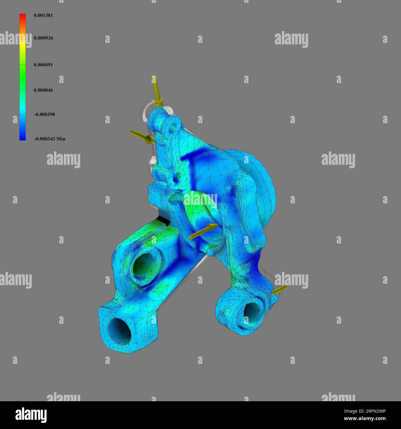 FEM-Analyse Hinterradaufhängung Achsschenkel, Aufhängungskomponente, Finite-Elemente-Analyse Stockfoto