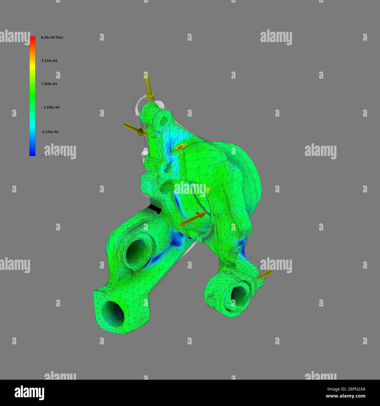 FEM-Analyse Hinterradaufhängung Achsschenkel, Aufhängungskomponente, Finite-Elemente-Analyse Stockfoto