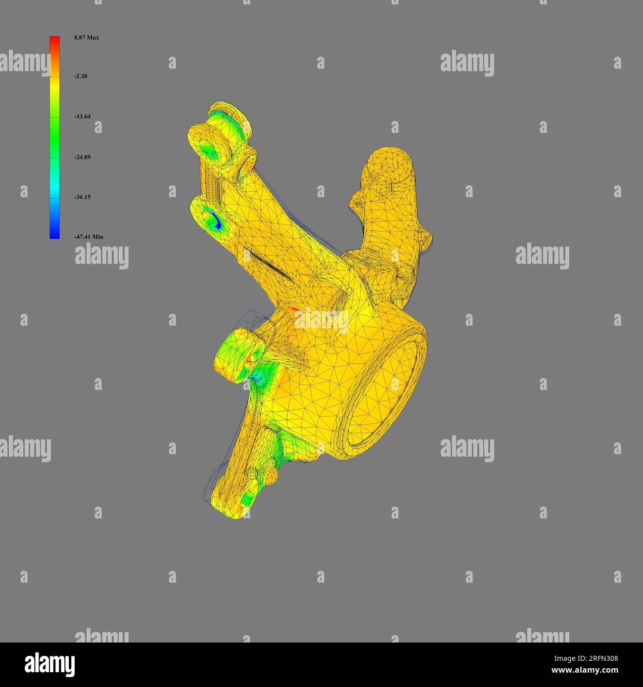 FEM-Analyse Hinterradaufhängung Achsschenkel, Aufhängungskomponente, Finite-Elemente-Analyse Stockfoto