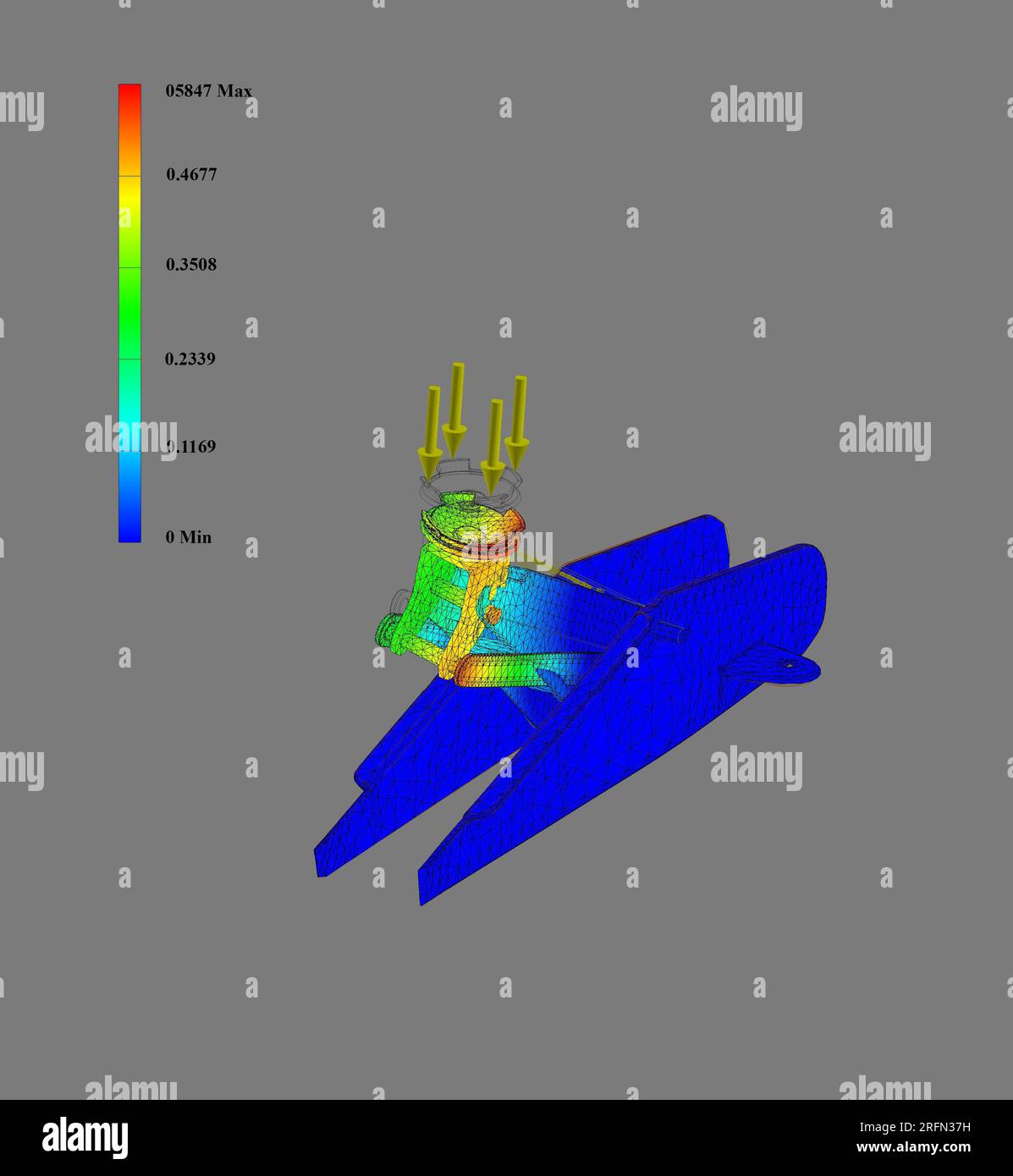 FEM-Analyse, Finite-Elemente-Methodenanalyse, Analyse der Druck- und Zugkräfte des Wagenhebers Stockfoto
