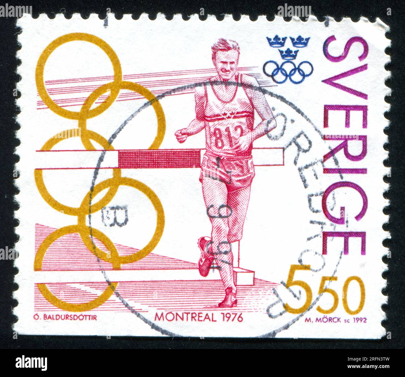 SCHWEDEN - CA. 1992: Von Schweden gedruckter Stempel zeigt anders Garderud, Steeplechase, ca. 1992 Stockfoto