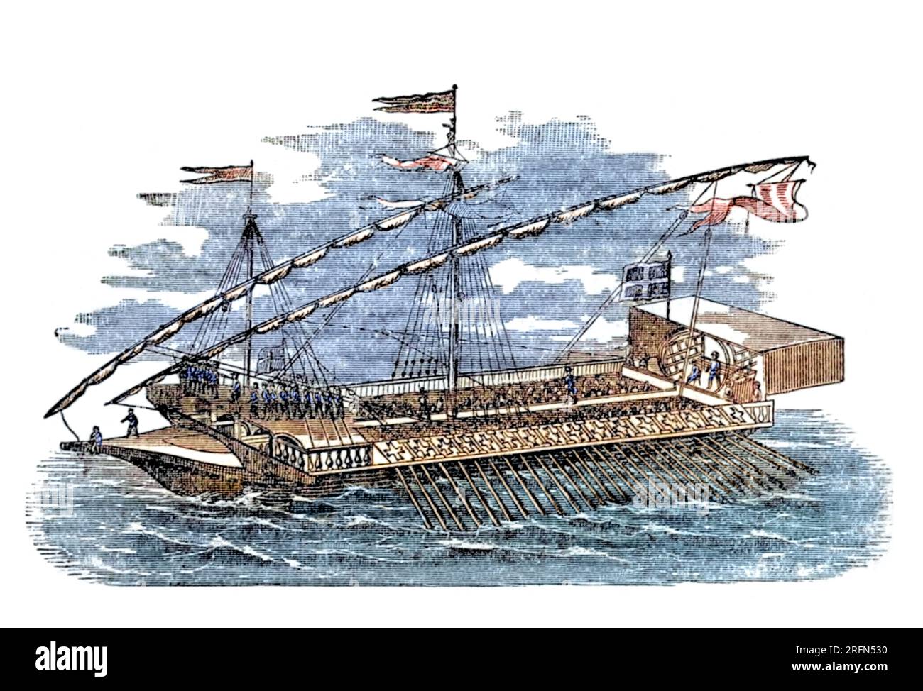 Eine Kombüse ist ein Ruderschiff. Sie entstand im späten zweiten Jahrtausend v. Chr. unter den Zivilisationen der mediterranen Seefahrt. Stockfoto