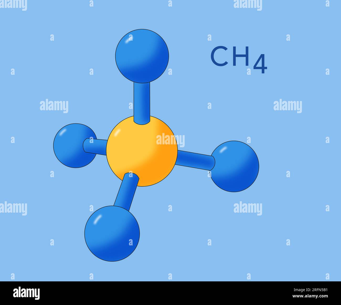 Darstellung des Moleküls CH4 oder Methan. Stockfoto