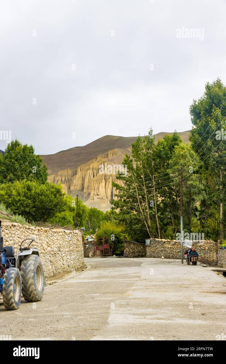 Landschaft des Dorfes Ghami im oberen Mustang von Nepal Stockfoto