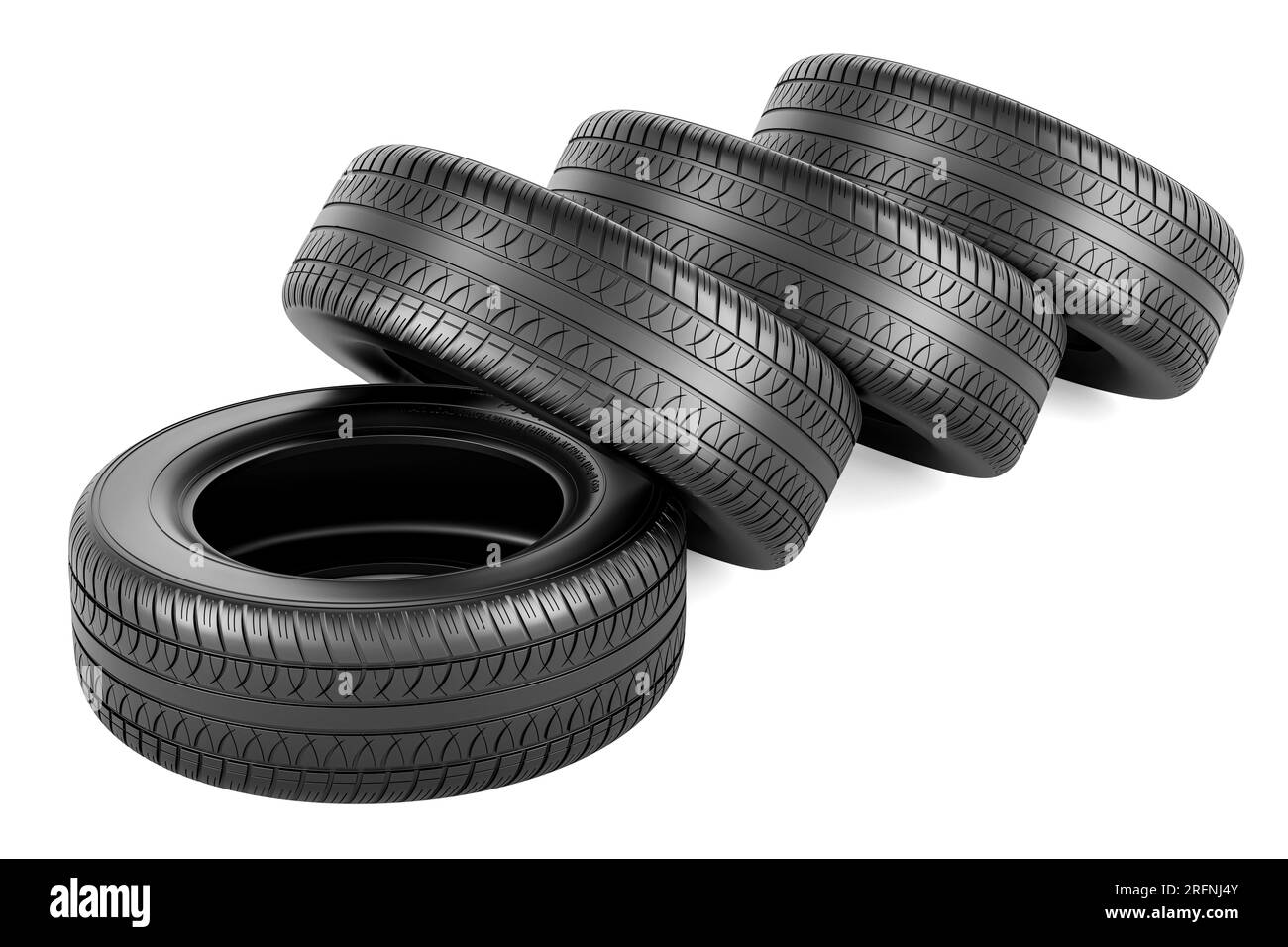 Satz Autoreifen, 3D-Rendering isoliert auf weißem Hintergrund Stockfoto