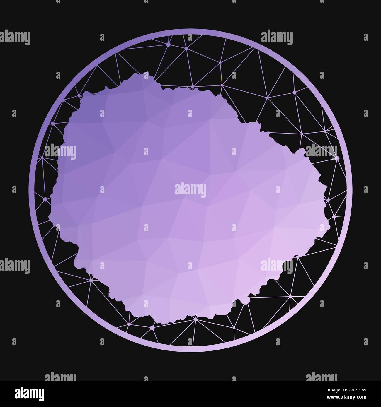 La Gomera Ikone. Polygonale Vektorkarte der Insel. La Gomera Ikone im geometrischen Stil. Die Inselkarte mit violettem, niedrigem polyvalenten Verlauf auf dunklem Hintergrund Stock Vektor