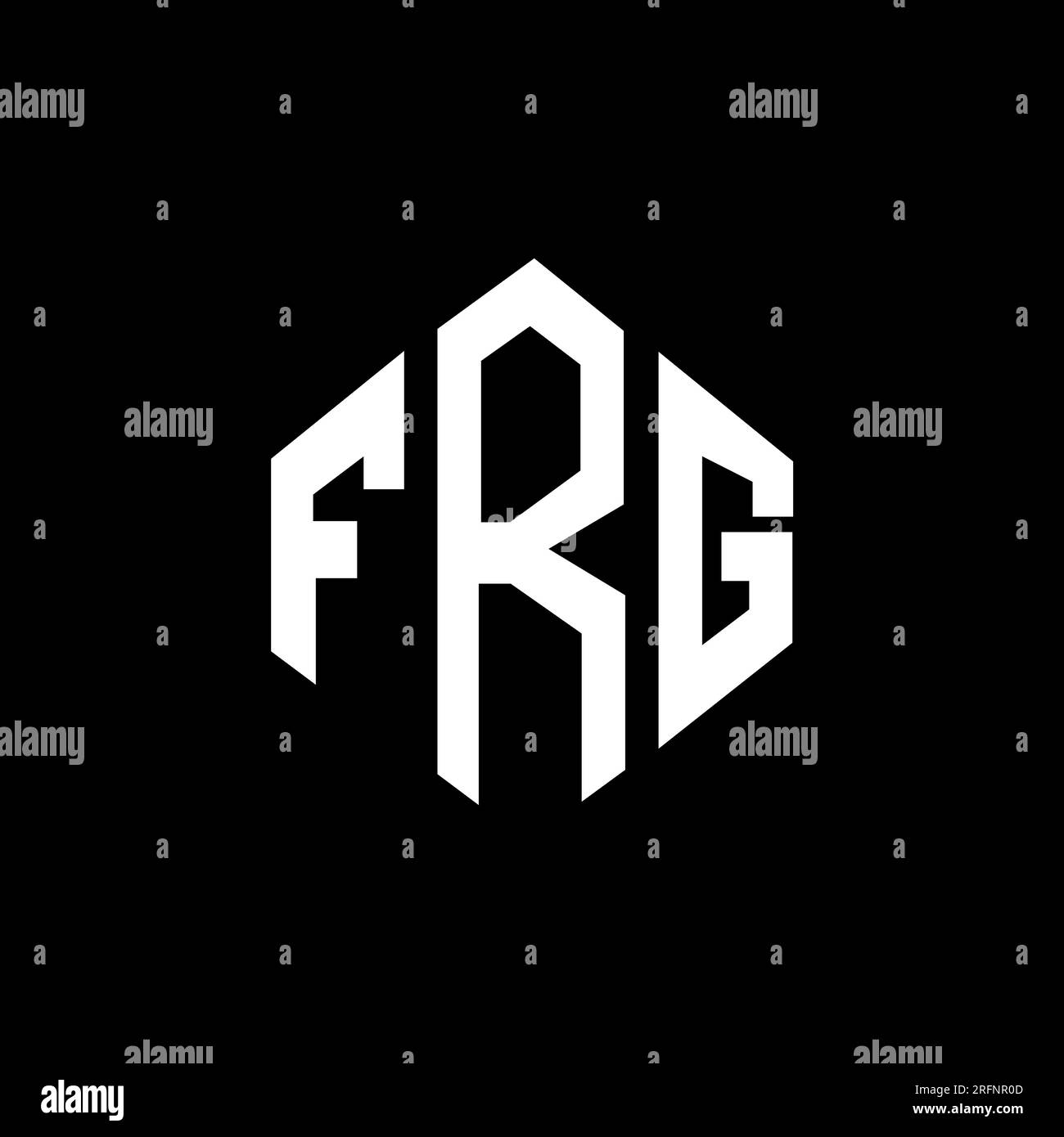 Logo mit FRG-Buchstaben und Polygonform. FRG-Logo in Polygon- und Würfelform. FRG sechseckige Vektor-Logo-Vorlage in Weiß und Schwarz. FRG Monogr Stock Vektor