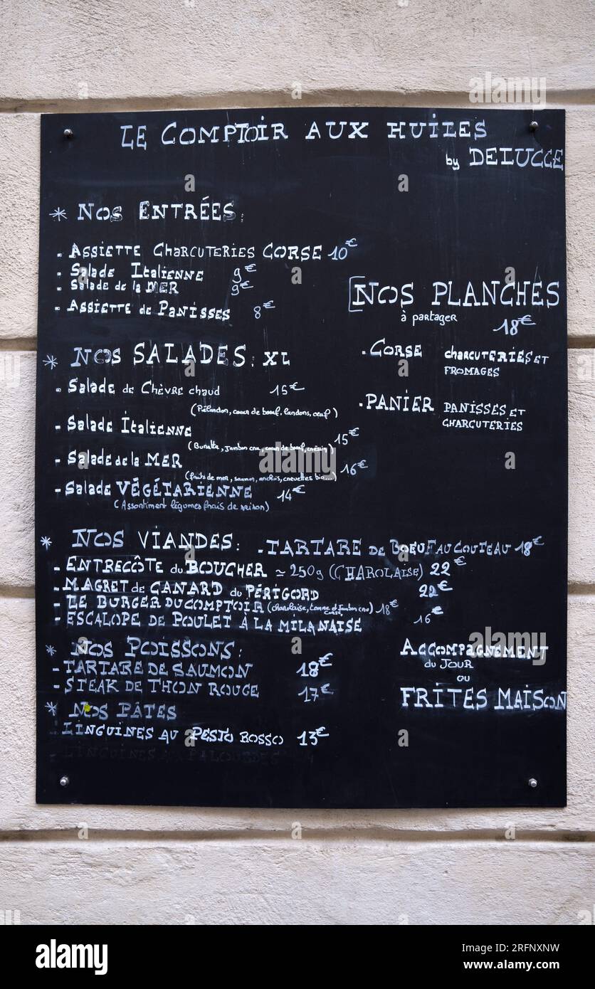 Restaurant Menu Board im Le Panier District Marseille Frankreich Stockfoto