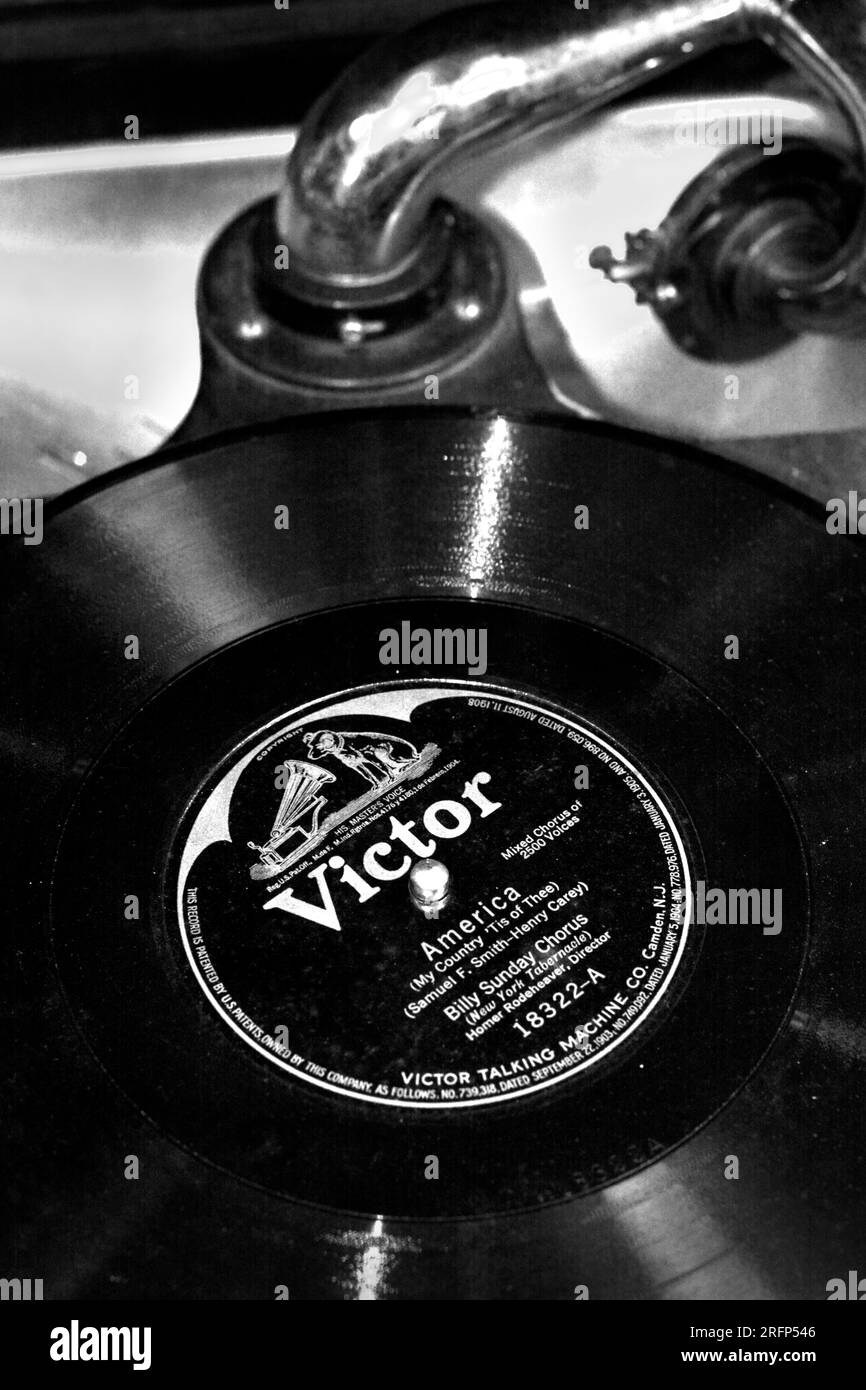 Ein antikes Victor-Album mit dem Titel „America (My Country is of Thee)“ vom Billy Sunday Chorus, das 1917 veröffentlicht wurde. Stockfoto