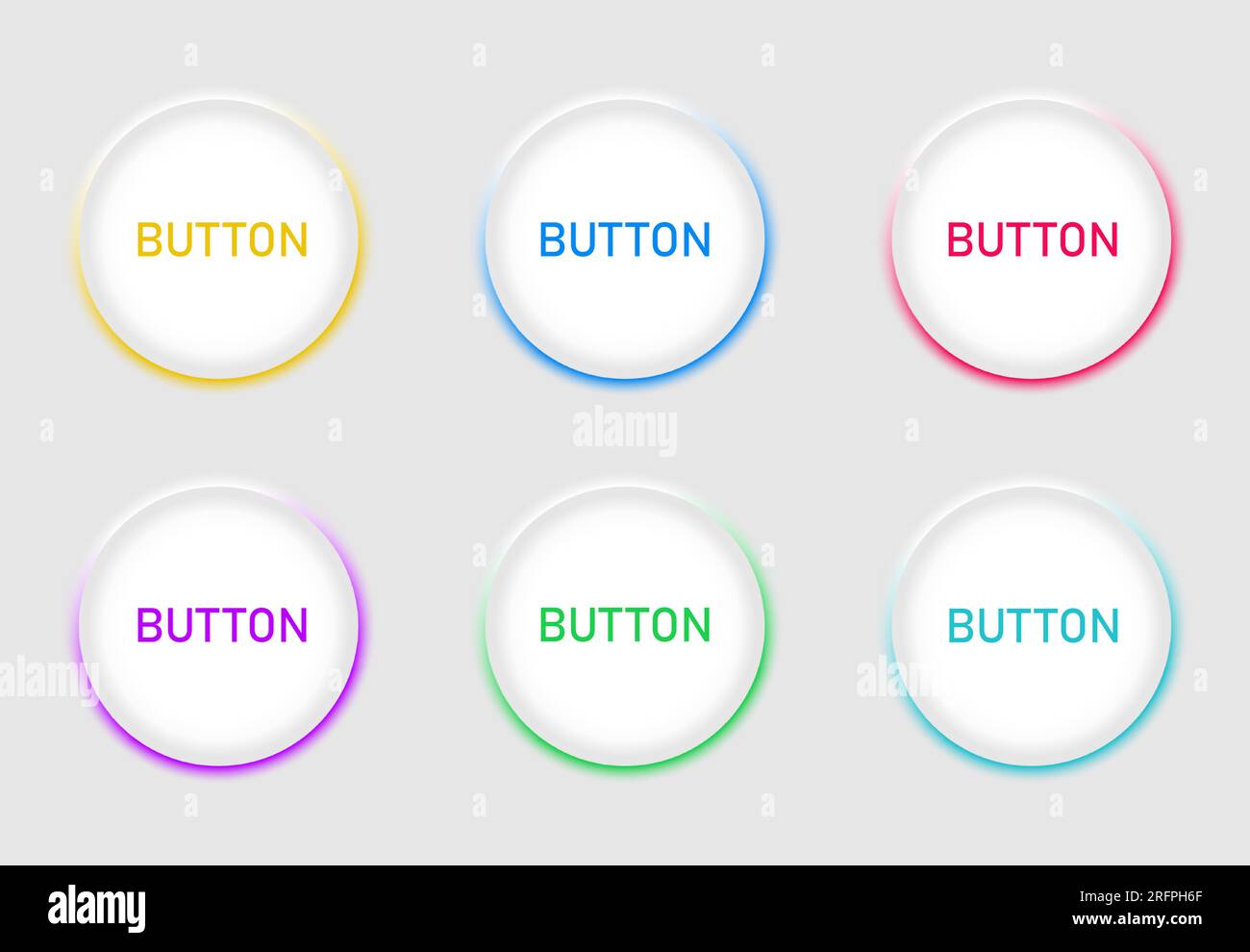 Vektorset volumetrischer Knöpfe im Neomorphismus-Stil. Entwickelt für Websites, mobile Apps und andere Entwickler. Stock Vektor