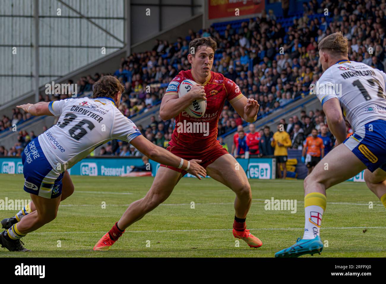 Halliwell Jones Stadium, Warrington, England. 4. August 2023. Warrington Wolves gegen Catalans Dragons, Betfred Super League. Kredit: Mark Percy/Alamy Stockfoto
