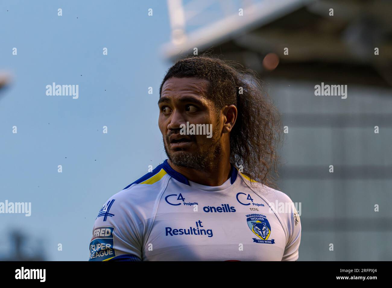 Halliwell Jones Stadium, Warrington, England. 4. August 2023. Warrington Wolves gegen Catalans Dragons, Betfred Super League. Kredit: Mark Percy/Alamy Stockfoto