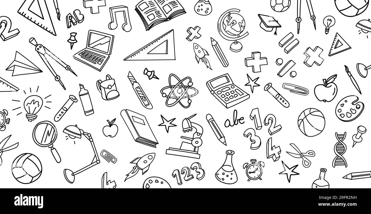 Hintergrundbanner „zurück zur Schule“ mit Symbolelementen. Vektorillustration Stock Vektor