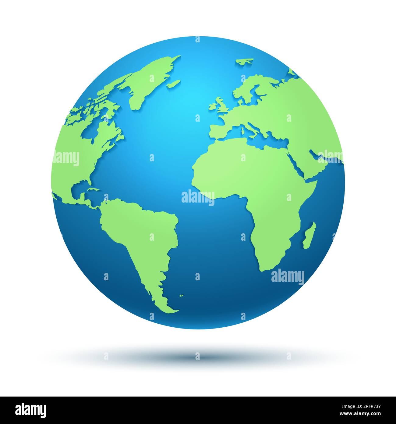 3D-farbiges Globus-Word-Kartenlogo isoliert auf weißem Hintergrund. Vektordarstellung Stock Vektor