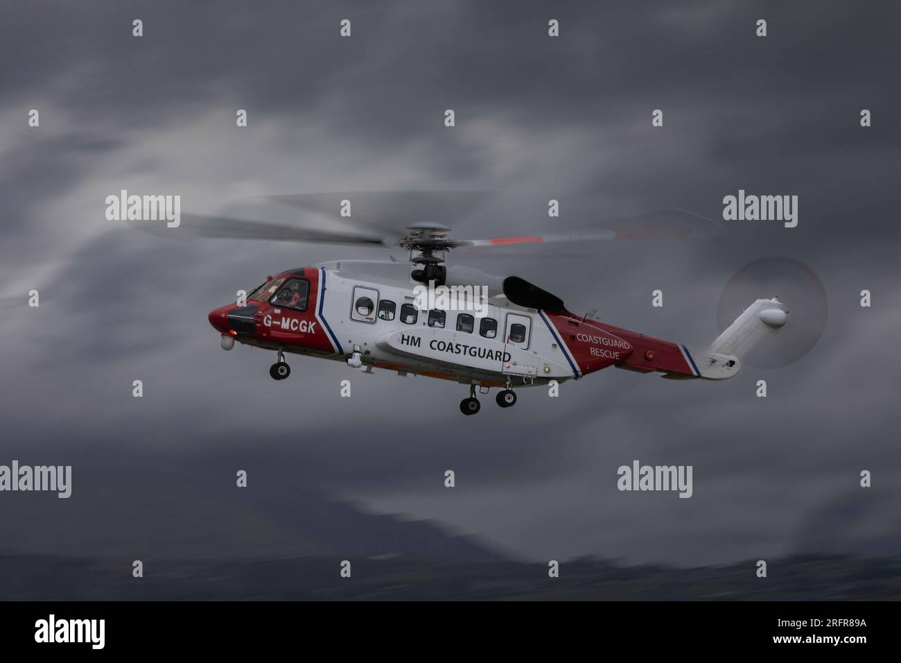 Hubschrauber der Küstenwache am Flughafen Caernarfon Stockfoto