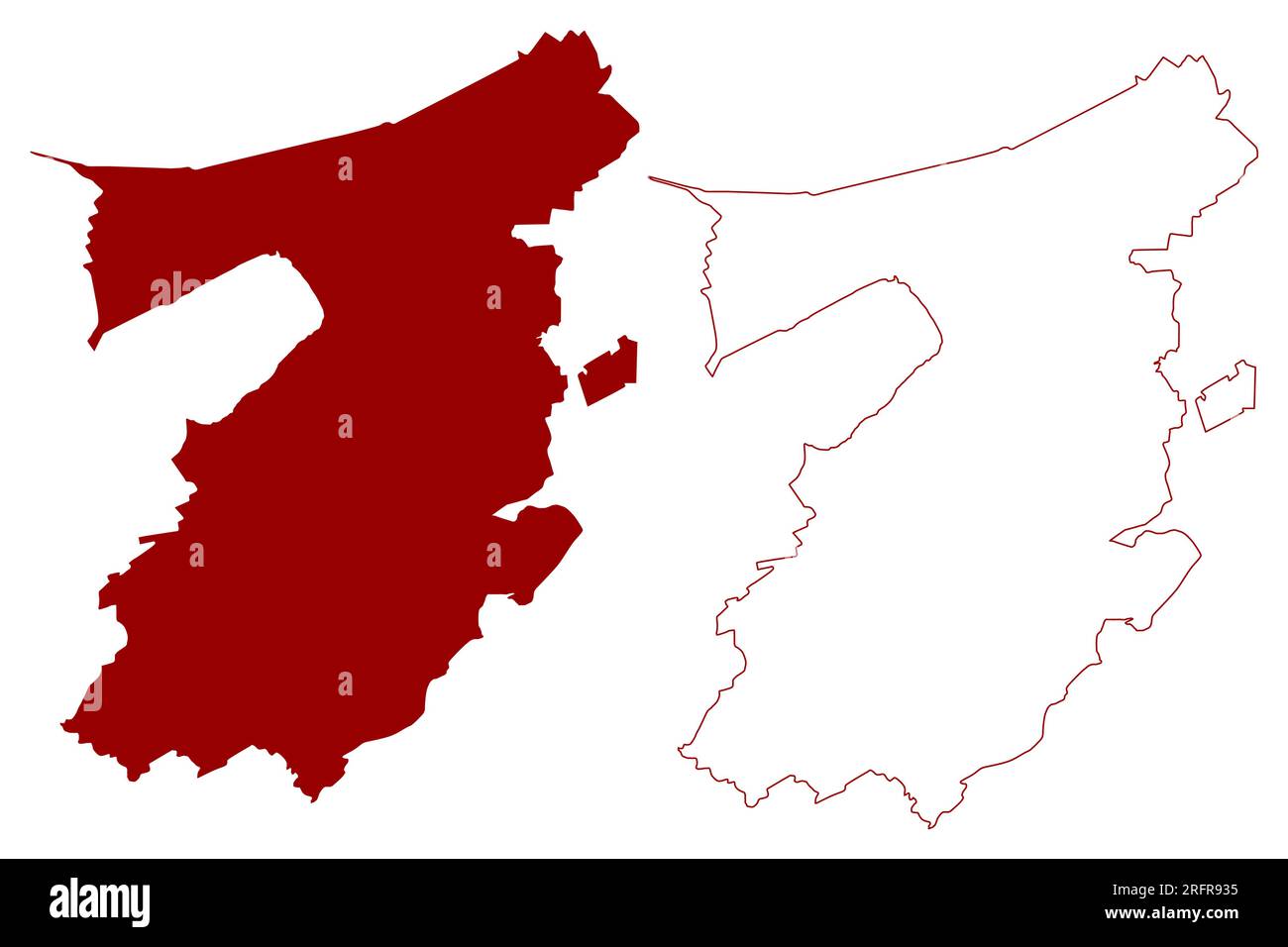 Siehe Bezirk (Schweiz, Schweizerische Eidgenossenschaft, Kanton Freiburg oder Freiburg), Kartenvektordarstellung, Scribble Sketch Seebezirk oder District du Lac Stock Vektor