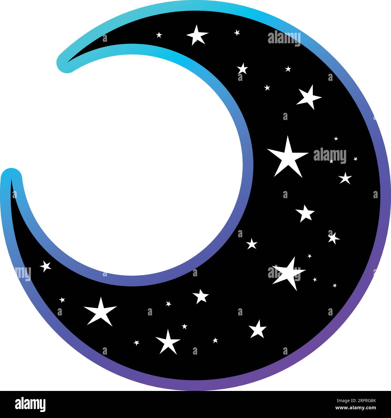Himmlischer Halbmond mit Sternen. Süße handgezeichnete mystische Mondvektordarstellung für T-Shirt-Muster, okkultes Accessoire, esoterische Themen Stock Vektor