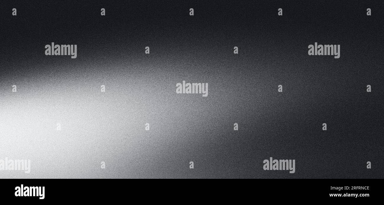 Schwarzweißer, körniger verlaufender Hintergrund beleuchteter Punkt auf dunkelgrauem Rauschen Textur Banner Kopfzeile Poster Hintergrund Kopierbereich Stockfoto